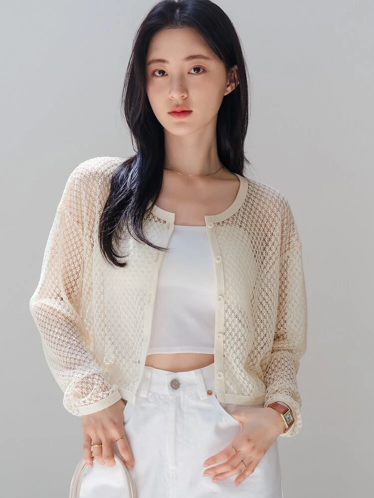 Hollow Out Drop Shoulder Top Without Camisole