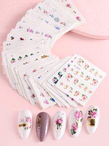 FULL BEAUTY 55张花朵图案美甲水贴纸 DIY美甲饰品 美甲宝石 美甲用品 美甲 - 彩色 - 查看 1