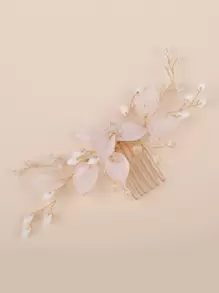 1pc Women's Resin Floral Crystal Decor Minimalist Bridal Hair Comb - Multicolor - View 2