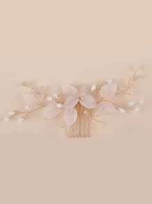 1pc Women's Resin Floral Crystal Decor Minimalist Bridal Hair Comb - Multicolor - View 3