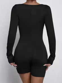 SHEIN Essnce Solid Scoop Neck Unitard Romper - Black - View 2