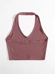 SHEIN Unity Top halter corto tejido de canalé - Rosa vieja - Ver 2