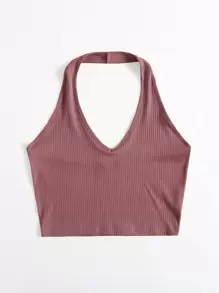 SHEIN Unity Top halter corto tejido de canalé - Rosa vieja - Ver 3