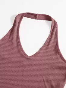 SHEIN Unity Top halter corto tejido de canalé - Rosa vieja - Ver 5