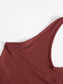 SHEIN Unity Rib-Knit Crop Halter Top - Red - View 4