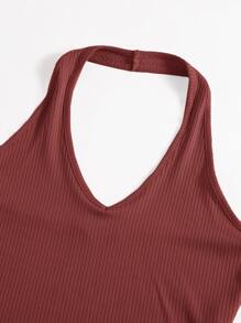 SHEIN Unity Rib-Knit Crop Halter Top - Red - View 5