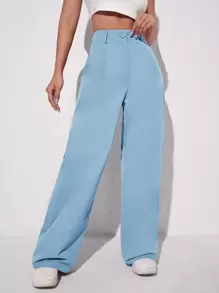 SHEIN EZwear Pantalones de pierna ancha unicolor - Celeste - Ver 1