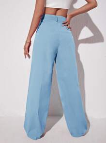 SHEIN EZwear Pantalones de pierna ancha unicolor - Celeste - Ver 2
