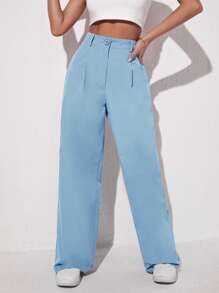SHEIN EZwear Pantalones de pierna ancha unicolor - Celeste - Ver 3