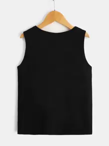 SHEIN Tween Boy Summer Casual Knitted Skull Pattern Tank Top - Black - View 2