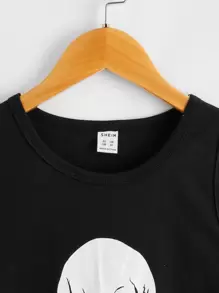 SHEIN Tween Boy Summer Casual Knitted Skull Pattern Tank Top - Black - View 3