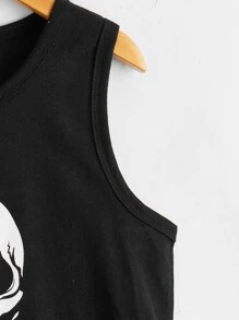 SHEIN Tween Boy Summer Casual Knitted Skull Pattern Tank Top - Black - View 4
