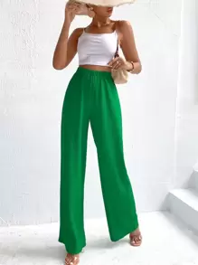 SHEIN Frenchy High Waist Solid Wide Leg Trousers - Green - View 1
