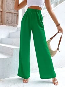 SHEIN Frenchy High Waist Solid Wide Leg Trousers - Green - View 5