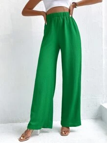 SHEIN Frenchy High Waist Solid Wide Leg Trousers - Green - View 6