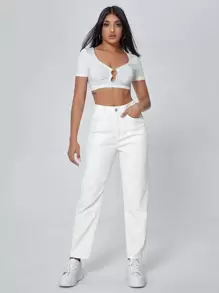 SHEIN Essnce High Waist Straight Leg Jeans