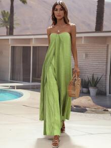 Breezaya Split Hem Longline Tube Top & Trousers - Green - View 1