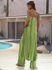 Breezaya Split Hem Longline Tube Top & Trousers - Green - View 2