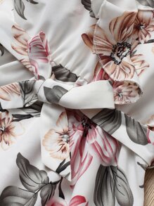 SHEIN Girls Floral Print Ruffle Trim Belted Dress - Multicolor - View 3