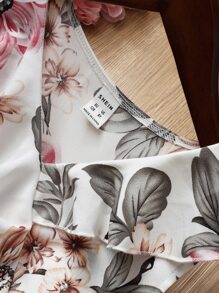 SHEIN Girls Floral Print Ruffle Trim Belted Dress - Multicolor - View 4