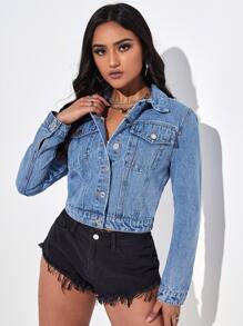 SHEIN Essnce 翻蓋口袋牛仔夾克
