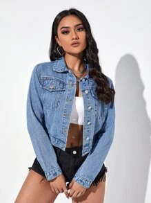 SHEIN Essnce 翻蓋口袋牛仔夾克