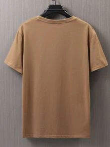 Manfinity Homme Hombres Camiseta con estampado de letra sin collar - Marrón - Ver 2