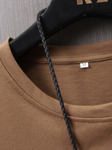 Manfinity Homme Hombres Camiseta con estampado de letra sin collar - Marrón - Ver 5