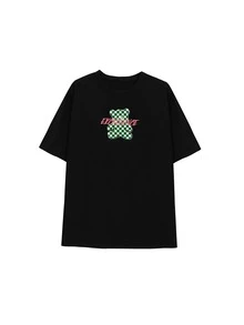 Letter & Bear Pattern Tee - Black - View 3