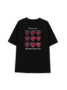 Heart & Slogan Graphic Tee - Black - View 3