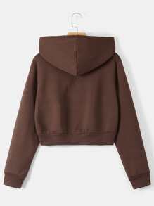 INAWLY 拉链抽绳保暖连帽衫，长袖上衣 - 咖啡棕 - 查看 2
