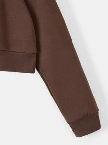 INAWLY 拉链抽绳保暖连帽衫，长袖上衣 - 咖啡棕 - 查看 3