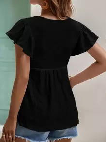 SHEIN Frenchy Boho Eenkleurig Blouse Rand Rimpeling Engels borduurwerk