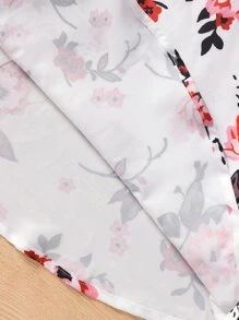 SHEIN Toddler Girls Floral Print Guipure Lace Panel Ruffle Sleeve Dress - White - View 8