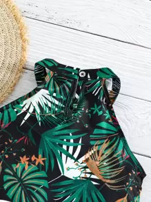 SHEIN Young Girl Tropical Print Halter Top With Shorts - Multicolor - View 6