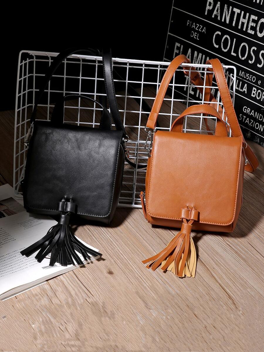 Túi đeo chéo Nữ Tua màu trơn Có thể điều chỉnh được Tay cầm Top Thanh lịch - màu nâu - Xem 1