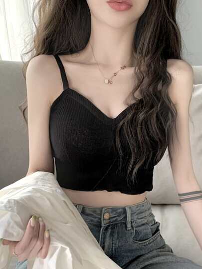 素色木耳邊羅紋胸罩