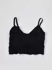 素色木耳邊羅紋胸罩 - 黑色 - 查看 2