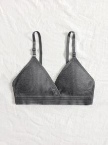 Women's Dark Grey Plain Casual Fabric Bralette High Stretch Backless Design For Everyday Comfort - Dark Grey - View 3
