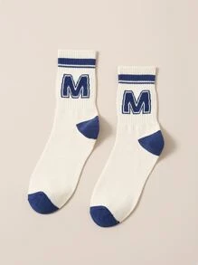 男士字母圖案中筒襪 - 彩色 - 查看 1