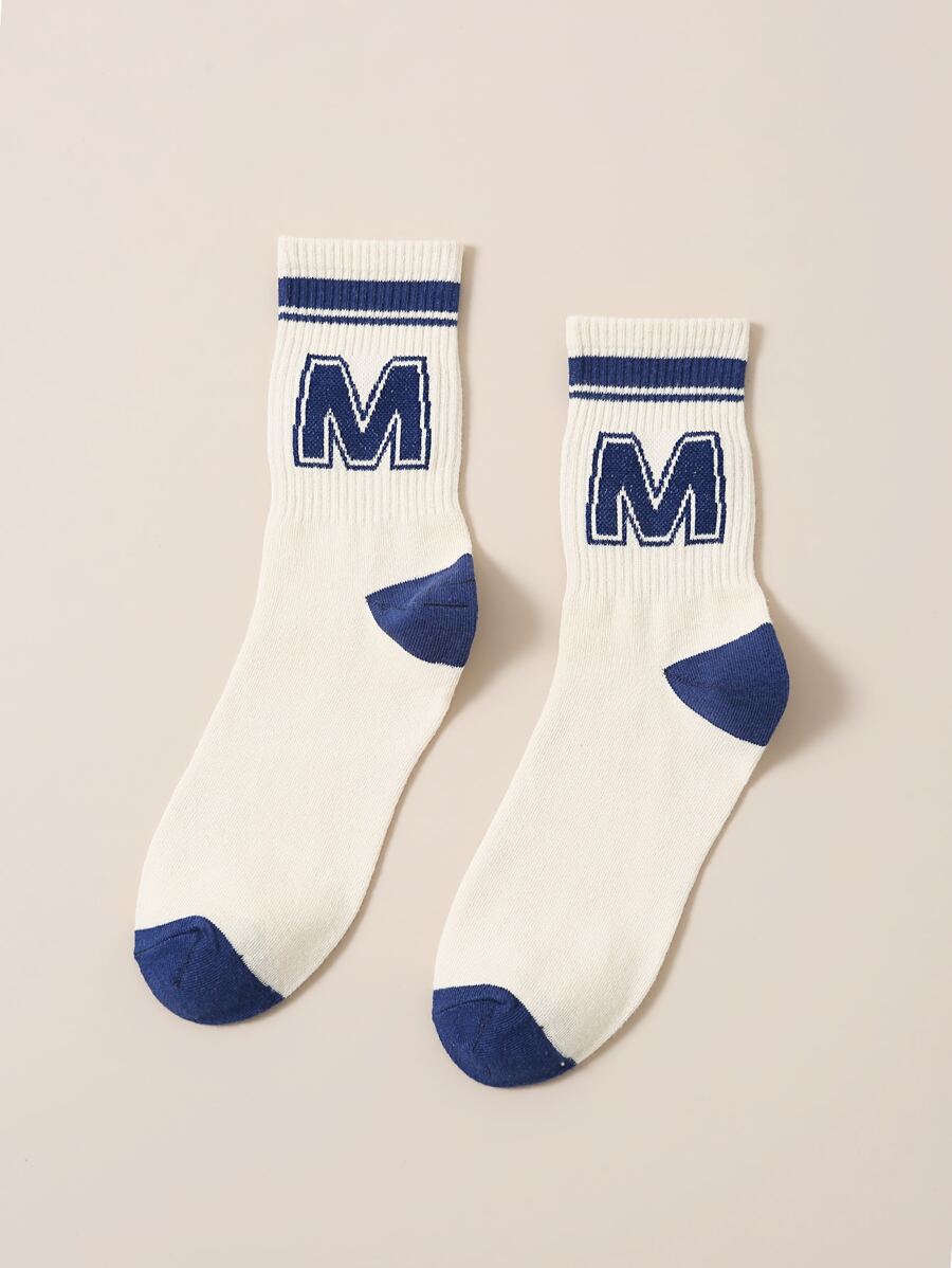 男士字母圖案中筒襪 - 彩色 - 查看 1