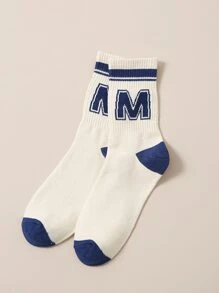 男士字母圖案中筒襪 - 彩色 - 查看 2