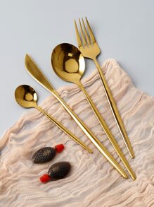 4 piezas Set cubiertos de acero inoxidable - Dorado - Ver 7
