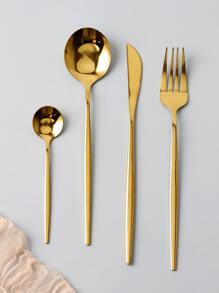 4 piezas Set cubiertos de acero inoxidable - Dorado - Ver 4