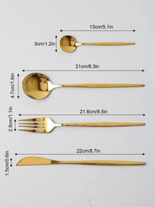 4 piezas Set cubiertos de acero inoxidable - Dorado - Ver 3