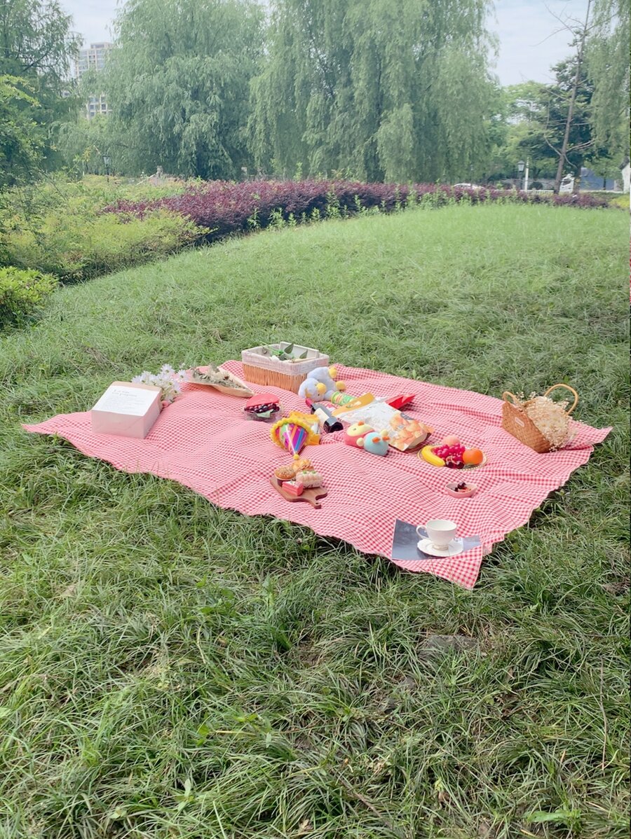 1 Pieza Mantel De Picnic Con Patrón De Cuadros