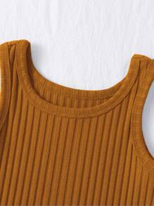 SHEIN Young Girl 2pcs Ribbed Unitard Romper