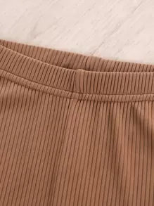 SHEIN Vintaside Kids Jeune Fille 2 Pièces/set T-shirt À Manches Courtes À Ourlet Volanté Mignon Et Tenues D'été Shorts, Confortables Et Frais - Tabac - Voir 4