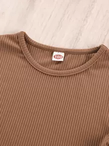 SHEIN Vintaside Kids Jeune Fille 2 Pièces/set T-shirt À Manches Courtes À Ourlet Volanté Mignon Et Tenues D'été Shorts, Confortables Et Frais - Tabac - Voir 6