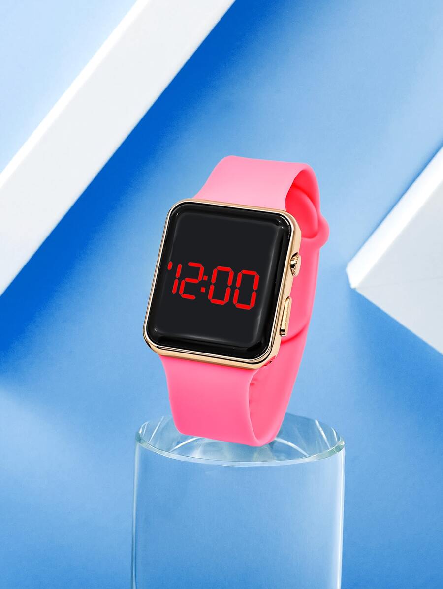 Kids Minimalist Square Electronic Watch - Hot Pink - View 1